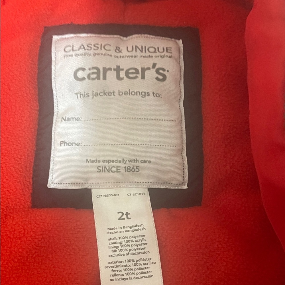 Carter's Black and Red Hooded Puffer Jacket - Picture 2 of 2